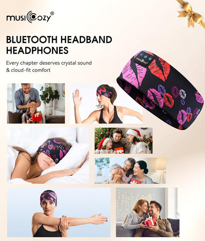 MUSICOZY Sleep Headphones Bluetooth 5.4 Headband, Wireless Earphones Music Sleep Earbuds Sleeping Eye Mask with HD Stereo Speakers for Workout Running Travel Yoga, Ideal Gifts for Men Women Mom Dad