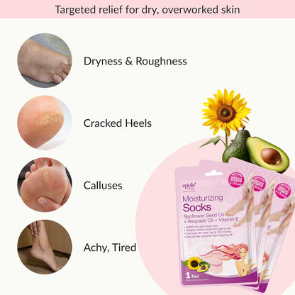 Epielle Hydrating Foot Mask 6 Pairs, Relieve and Soften with Shea Butter & Jojoba Oil, Deep Moisturizing Socks for Dry, Cracked Feet, Self Care Gifts for Women, Spa Kit