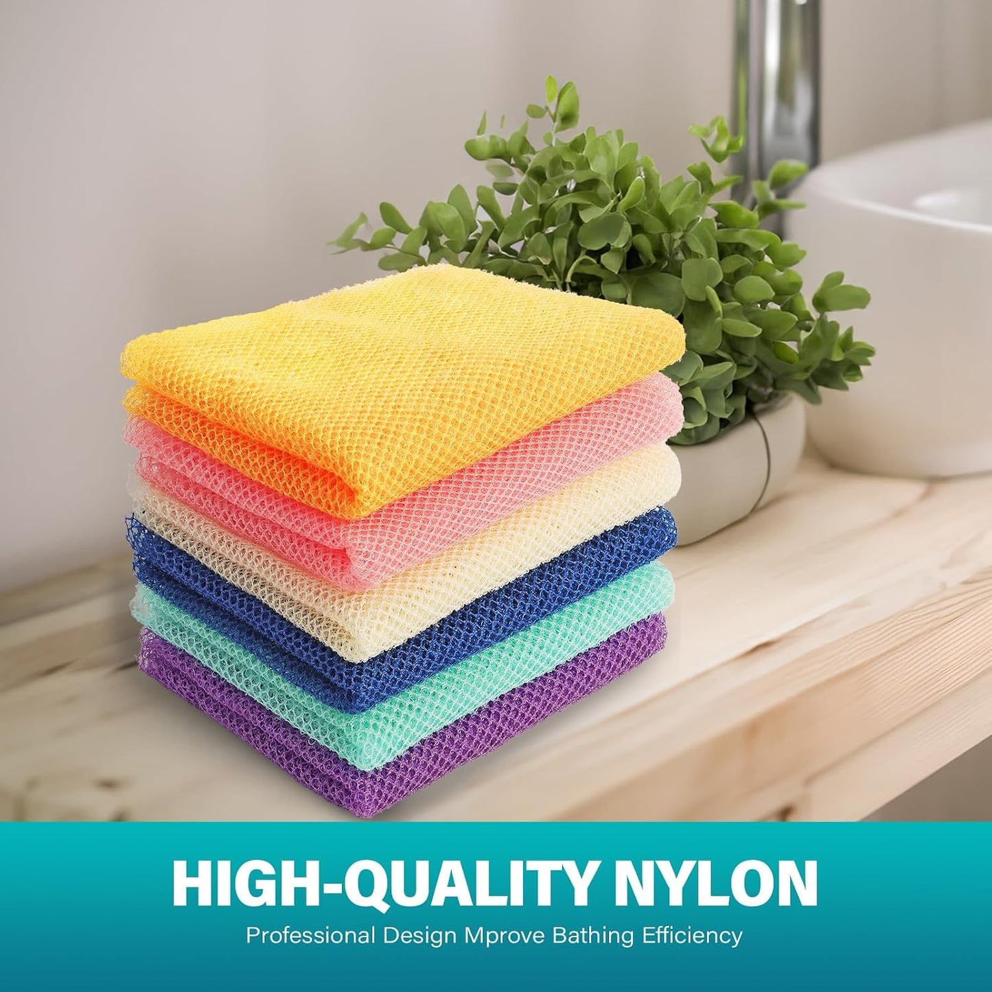 UJFQBH 3 Pieces African Bath Sponge African Net Long Net Bath Sponge Exfoliating Shower Body Scrubber Back Scrubber Skin Smoother,Great for Daily Use (Pink,Yellow,Purple)