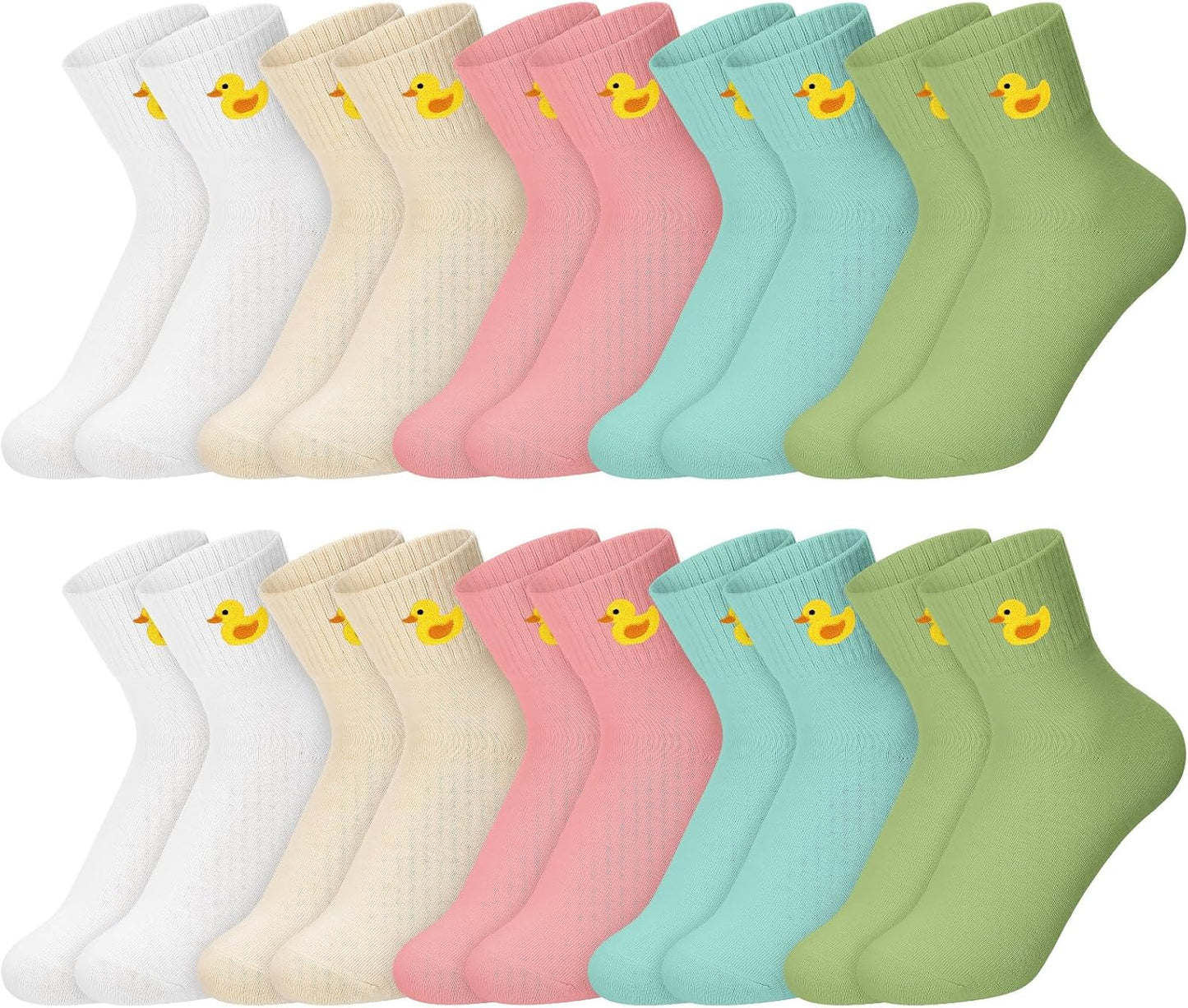 Eurzom 10 Pairs Socks Womens Crew Elastic Ankle Length Cotton Socks Aesthetic Cute Lightweight Low Cut Gifts for Women - Colors A