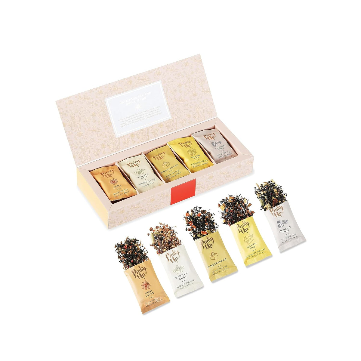 Pinky Up Loose Leaf Tea Sampler Set - Calorie Free Single Serving Loose Leaf Herbal Tea Variety Gift Pack, 15 Pouches