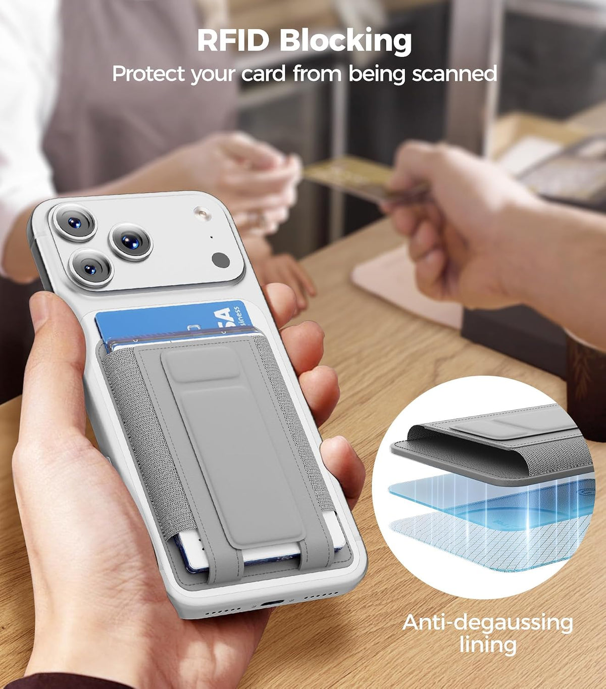 for MagSafe Wallet, Works with Apple Find My, 5-Card RFID Holder with Stand Also Grip, Strong Magnetic Wallet for iPhone 17/16/15/14/13/12 Pro Max Air Plus, Wireless Charging, Black