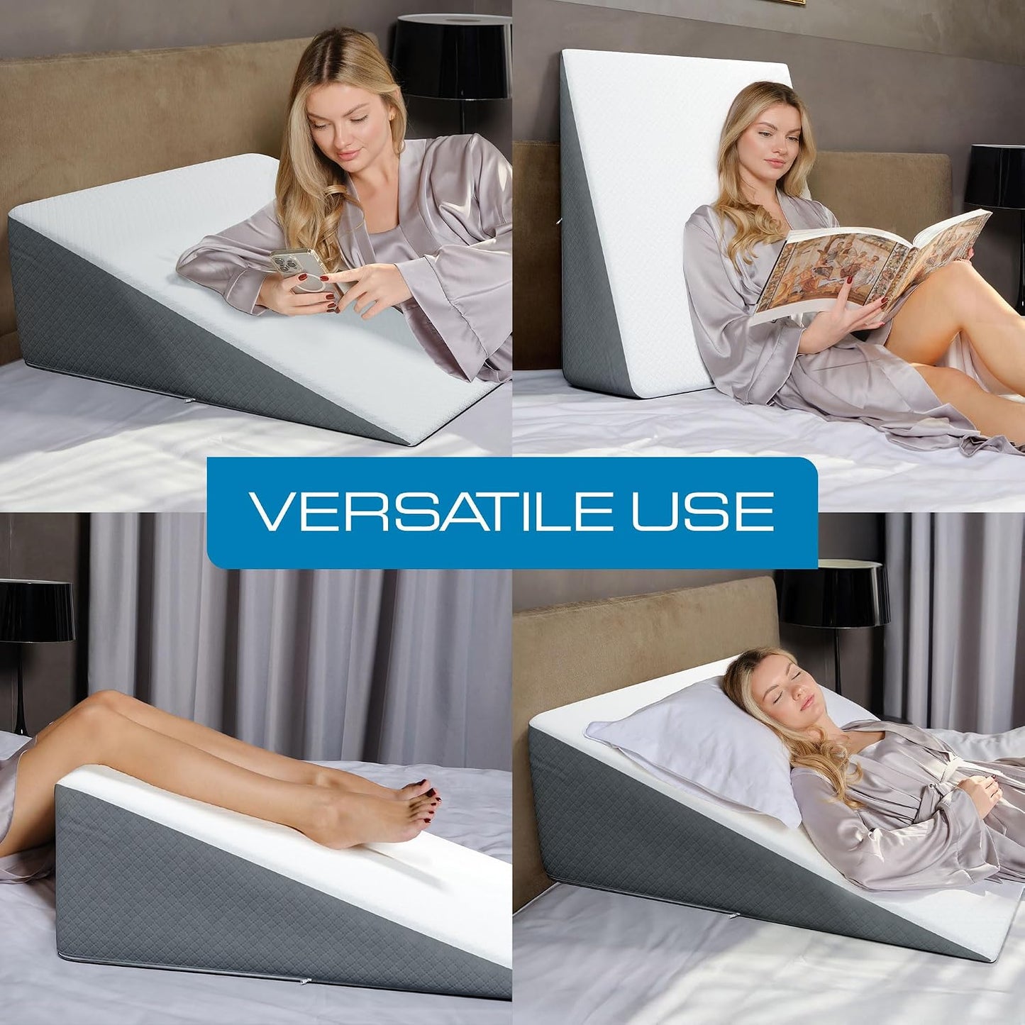Kolbs Bed Wedge Pillow for Sleep Apnea, FSA Eligible Acid Reflux, and Back Pain Relief, with Chic Jacquard Cover - Headboard Wedges for Sleeping (5" Gentle Incline)