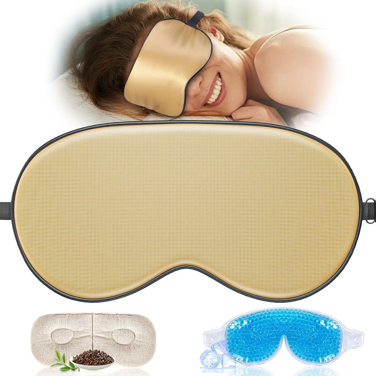 Heated Eye Mask (2-Packs), Moist Warm Compress Microwave with Flaxseed Cassia Seed, Weighted Eye Mask for Sleeping, Dry Eyes, Stye Eye Treatment, Relief Eye Fatigue (Black&Grey)