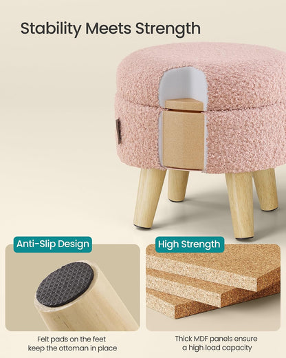 SONGMICS Foot Stool Ottoman, Small Storage Ottoman with Legs, 15.7 Inches