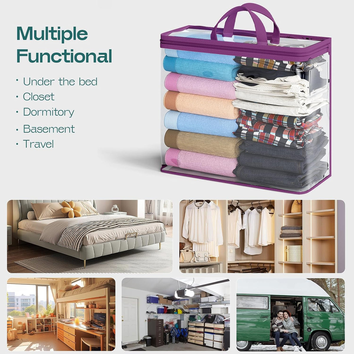Hopack Under Bed Storage Bags Organizer, 22L Clear Storage Bags, Bags Organizer Clear Zipper Containers Bedroom, Storage Bag for Sweater, Clothes, Shoe Toy, Blanket, Sheet (Black)