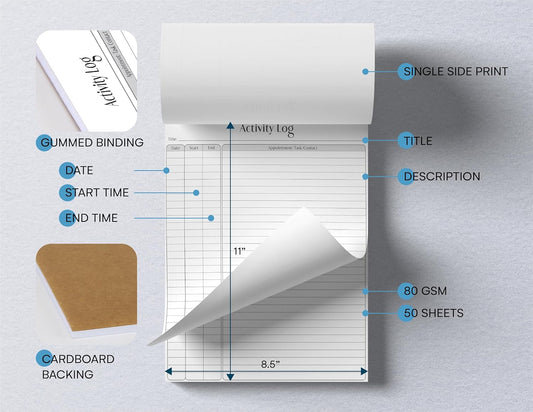 Better Office Products Activity Log Notepad, 8.5" x 11", Planning Note Pad, 50 Sheets, Daily Time Tracking Productivity Checklist Organizer, (1 Pack)