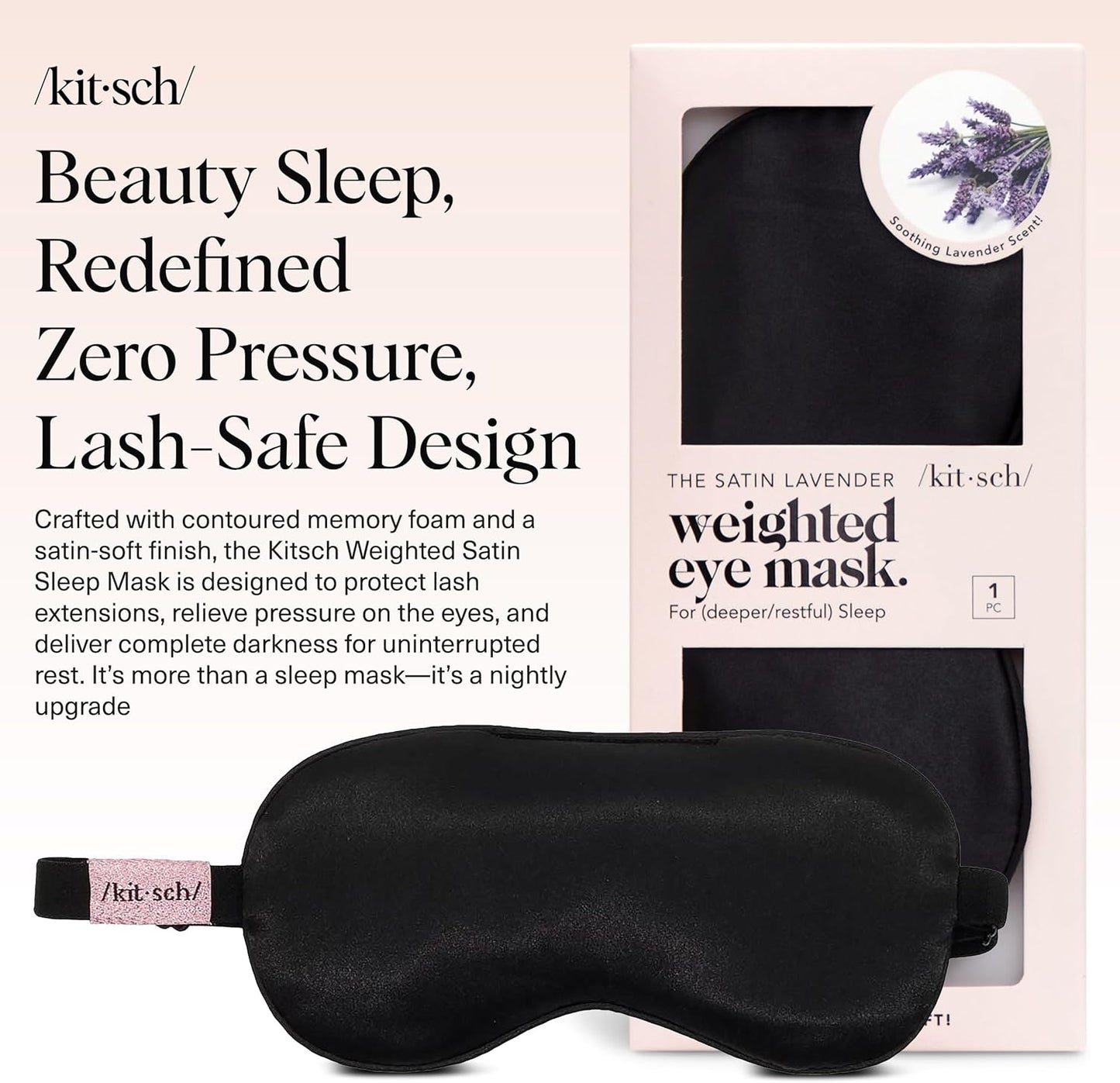 Kitsch Contour Pillow Eye Mask – Softer Than Silk Eye Masks for Sleep, Blindfold Sleep Masks for Women & Men, No Eye Pressure, Lightweight, Eye Care, Travel Essentials - Charcoal