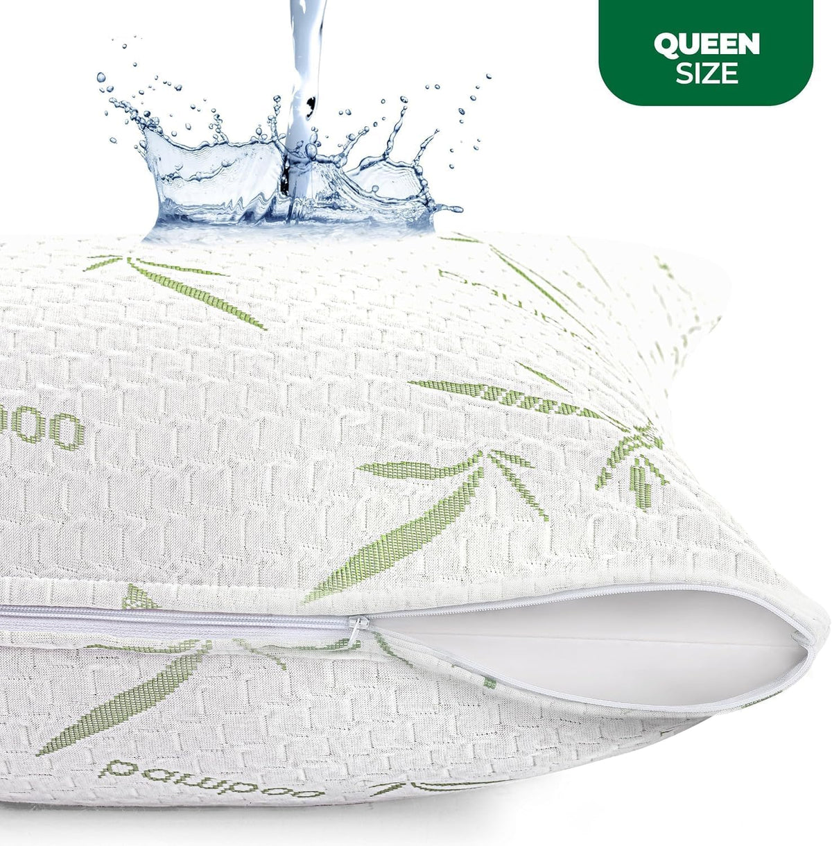 Bamboo Viscose Waterproof Pillow Protectors Queen Size, Pack of 2