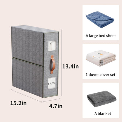EE-RoomWorld Bed Sheet Storage Organizers，Premium Fabric Closet Organizer with Clear View Window, Space-Saving Foldable Design for Queen/King Size Bedsheets, Blankets & Duvet Covers