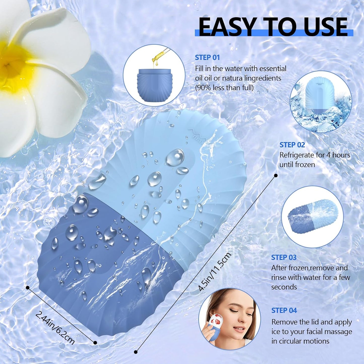Ice Roller for Face and Eye, Reusable Silicone Ice Facial Roller Ice Holder, Face Ice Mold Skin Care, Ice Cube Roller for Shrink Pores Anti Wrinkle Reduce Puffiness, Black