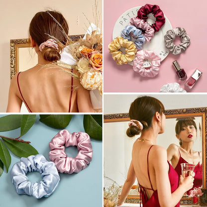 LILYSILK Silk Hair Scrunchies / Ties for Frizz & Breakage Prevention, 100% Mulberry, No Damage, Elastic ponytail Holders, 1Pc, Coffee - Colors B