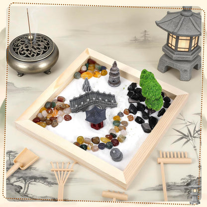 Angirlish 43PCS Zen Garden Kit for Desk, Mini Sandbox Set Gifts Included Wooden Tray Sand Tools Mini Resin Ducks and Accessories, Sand Tray Therapy for Meditation Room Office Home(Duck)