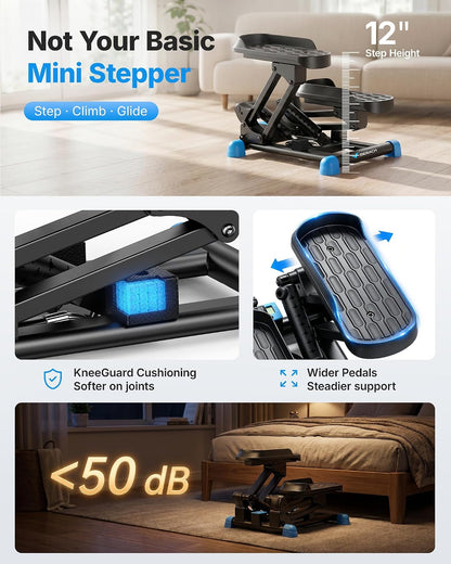 MERACH New 3-in-1 Stair Climber, Mini Steppers for Exercise at Home with Large Stride & Shock Pad Design, with Resistance Bands for Full Body Workout, 330 LBS Capacity Exercise Equipment