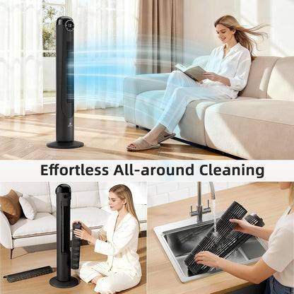 Antarctic Star T36 Tower Fan-36 Inch, Bladeless Oscillating Fan with Remote, 6 Speeds & 4 Modes, LED Display, 9H Timer, Quiet Floor Standing Fan for Bedroom Living Room Office, Pink