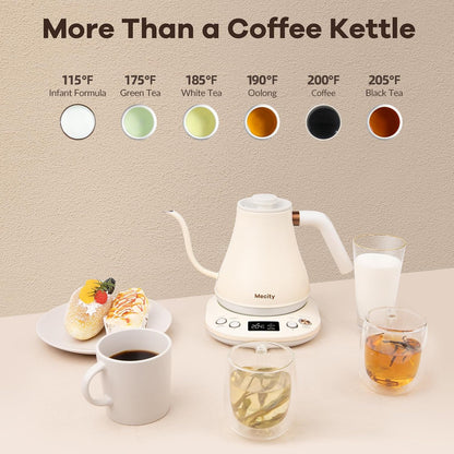 Mecity Electric Gooseneck Kettle With LCD Display Automatic Shut Off Retro Coffee Kettle Temperature Control Hot Water Boiler to Pour Over Tea, 1200 Watt Quick Heating Tea Pot, 0.8L, Stainless Steel