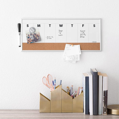 U Brands Dry Erase Weekly Combo Board, 7" x 16-2/3" Inches, Office Supplies, Silver Aluminum Frame, Pack of 1 (4585U03)