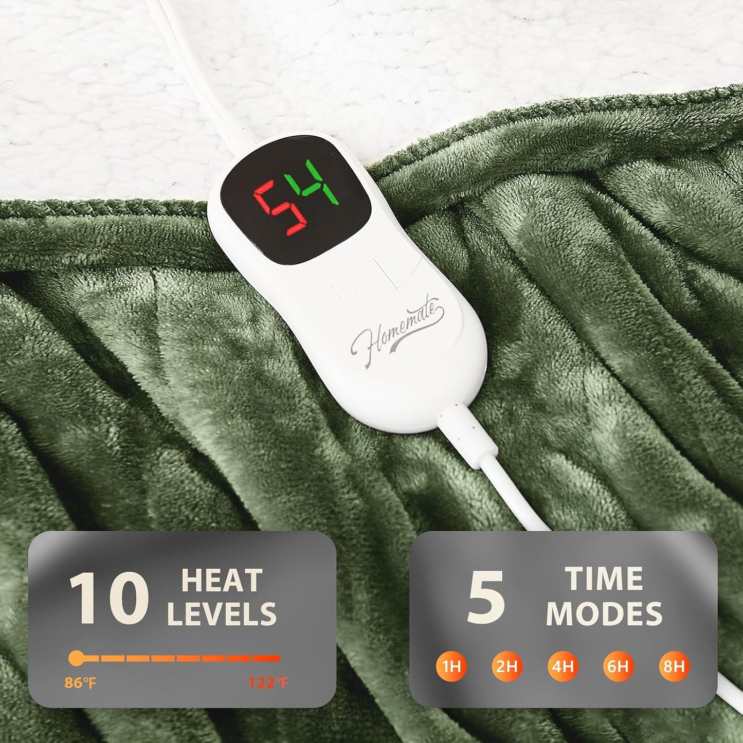 Homemate Electric Heated Blanket Twin - 62"x84" Heating Bed Blankets Throw with 10 Heating Levels 8 Hours Auto Off Fast Heating Over-Heated Protection Ultra Soft Warm Flannel ETL Certified Grey - Colors A