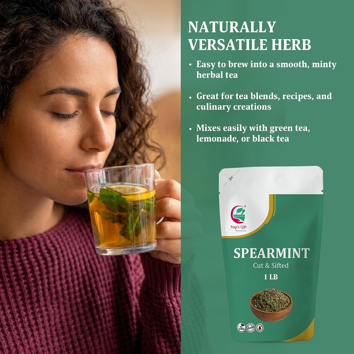 Yogi's Gift Spearmint Leaves 1 lb, Dried Spearmint Leaves for Herbal Tea