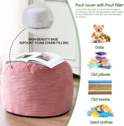 HIGOGOGO Round Stuffed Pouf Ottoman, Corduroy Poufs with Foam Chunk Filling, Furry and Fluffy Pouf Foot Stool Storage Ottoman, 20 X 15 Floor Poufs Foot Rest for Living Room, Dark Grey