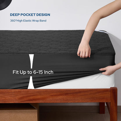 BEDLORE Waterproof Mattress Protector, King Size Mattress Pad with Deep Pocket 6"-18" Depth, Soft Noiseless Dirt-Proof Bed Mattress Cover Washable for Home, Bedroom, Hotel (Gray)