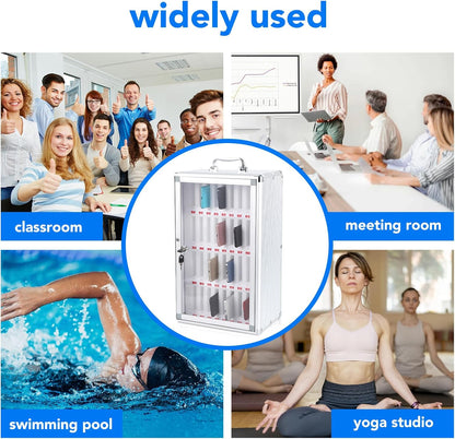 24 Slots Cell Phone Locker, Aluminum Alloy Portable Phone Storage Cabinet, Wall-Mounted Lock Box with Handle for Classroom Office Employees