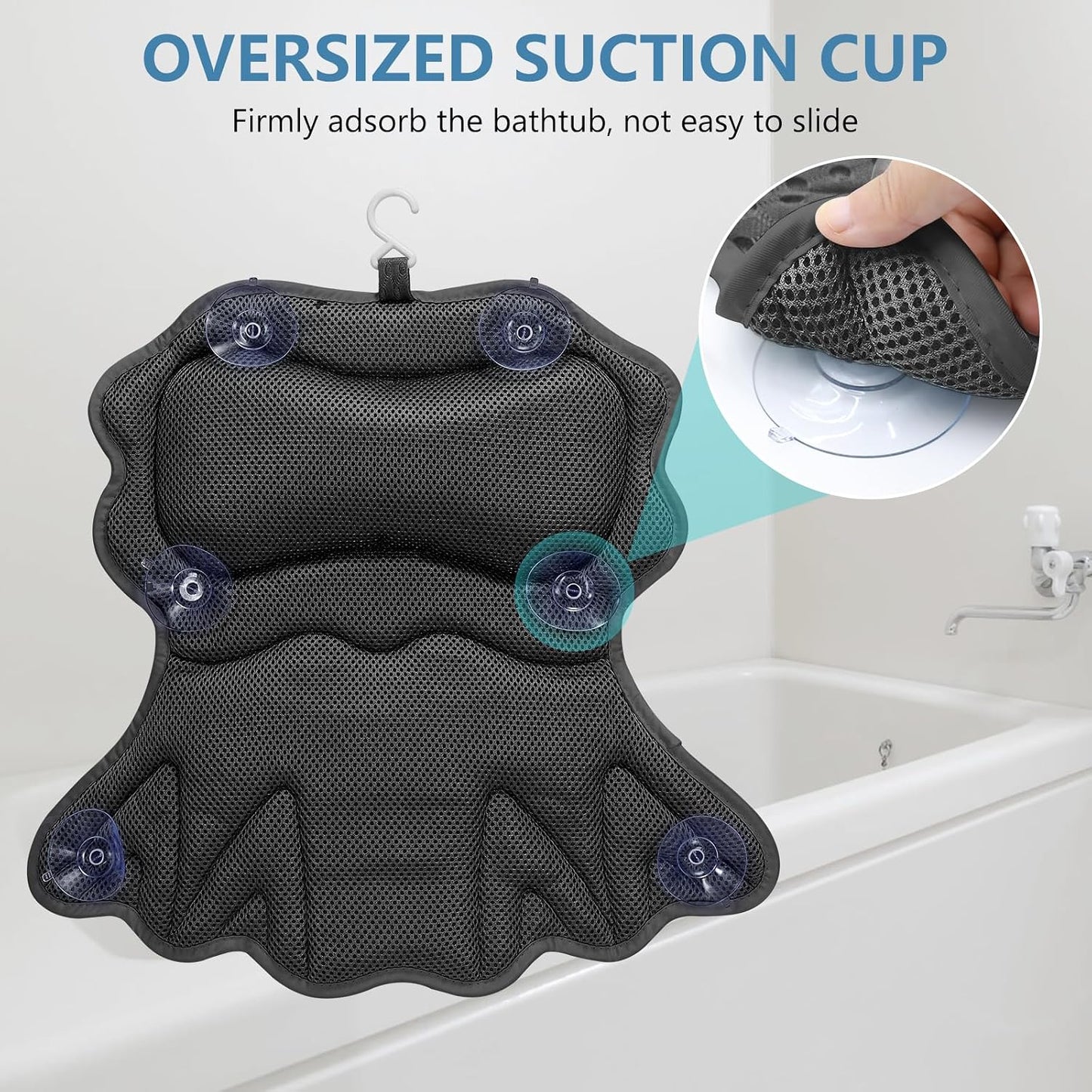 SetSail Bath Pillow, Relaxing Bath Pillows for Tub Neck and Back Support Soft 4D Breathable Air Mesh Ergonomic Bathtub Pillow with 6 Strong Suction Cups and Hook Luxury Bathroom Accessories,White