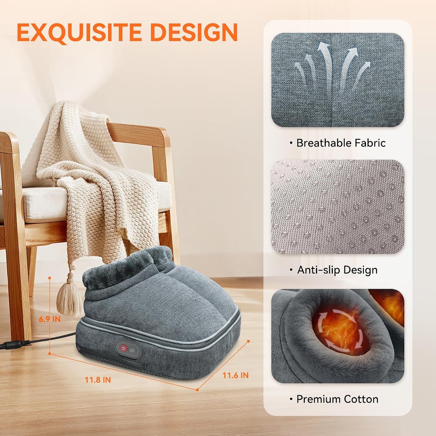 Snailax Shiatsu Foot Massager with Heat, Electrick Foot Massager Machine for Neuropathy, Plantar Fasciitis, Feet Warmers for Women,Men, Foot Heater Under Desk, Size 13