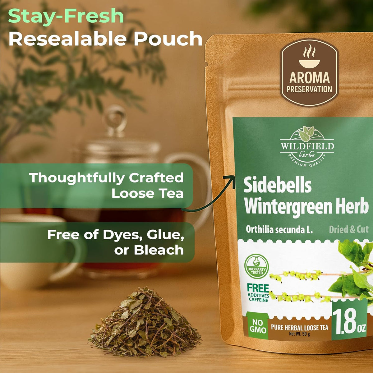 24 Bags Dried Cut Sidebells Wintergreen Herb Tea (Orthilia Secunda) - 24 Count 1.5g Tea Bags One-Sided Wintergreen Orthilia (Peralito)