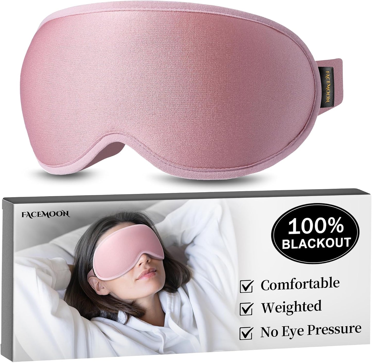 Blackout Weighted Eye Mask for Sleeping: 3D Contoured Gentle-Pressure Sleep Mask for Men & Women - Airplane Travel & Night Shift Essentials, Zero Eye Pressure, Breathable Blindfold, Black