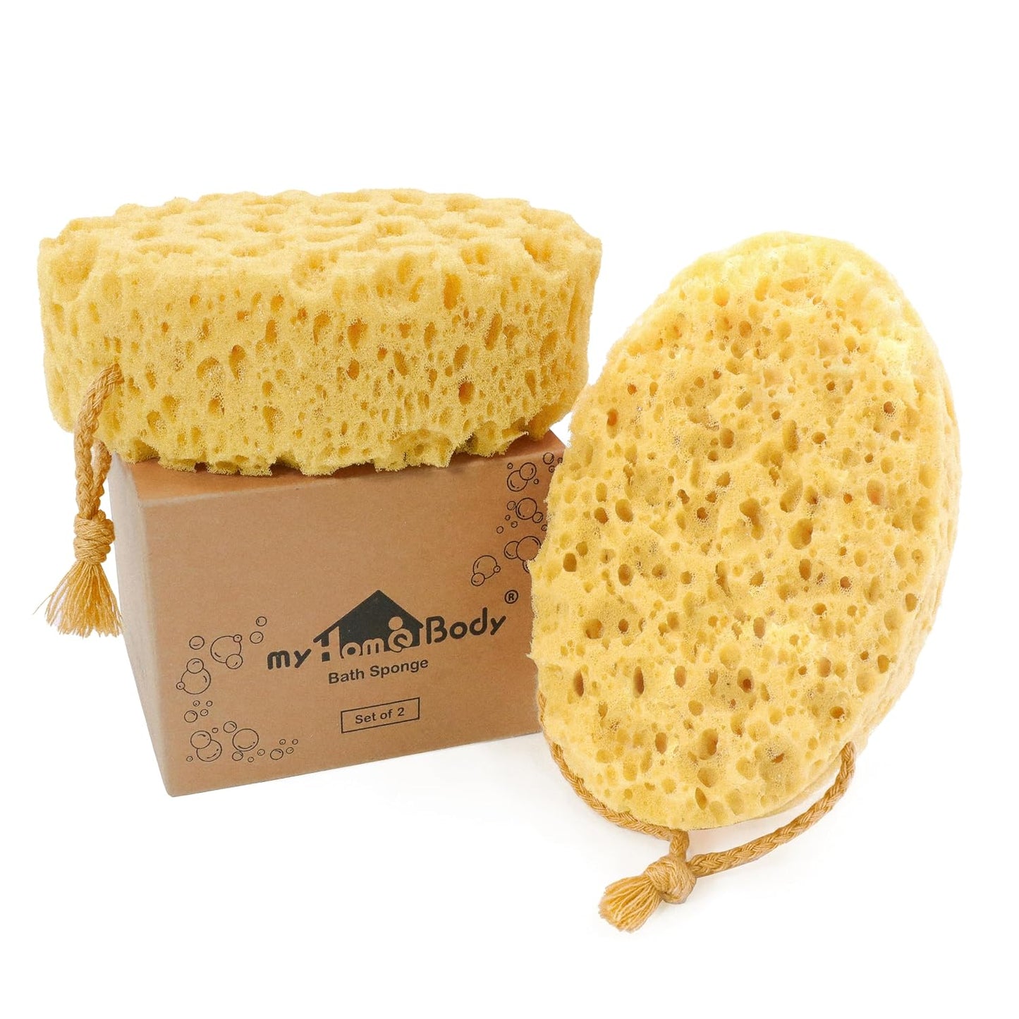myHomeBody Bath Sponge, Foam Loofah, Body Scrubber for Bathing, Exfoliating Shower Pouf for Shower – Large Size, Lots of Lather, Curvy, 3 Pack