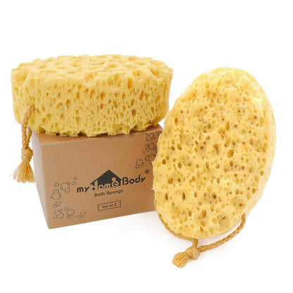 myHomeBody Bath Sponge, Foam Loofah, Body Scrubber for Bathing, Exfoliating Shower Pouf for Shower – Large Size, Lots of Lather, Curvy, 3 Pack