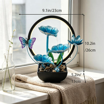 Tabletop Fountain,Indoor Water Fountain,Home Fengshui Décor Zen Relaxation Soothing Sound Machine for Office,Living Room,or Bedroom,Green Lotus,Hummingbird & Pink Flower,9.1inch