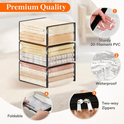 Lifewit 14L Clear Sheet Storage Bags with Zipper 6 Pack, Plastic Sweater Storage Bins for Clothing, Vinyl Foldable Clothes Containers Organizers for Closet, Blankets, Bedding 15.7 x 13.8 x 3.9 Inch