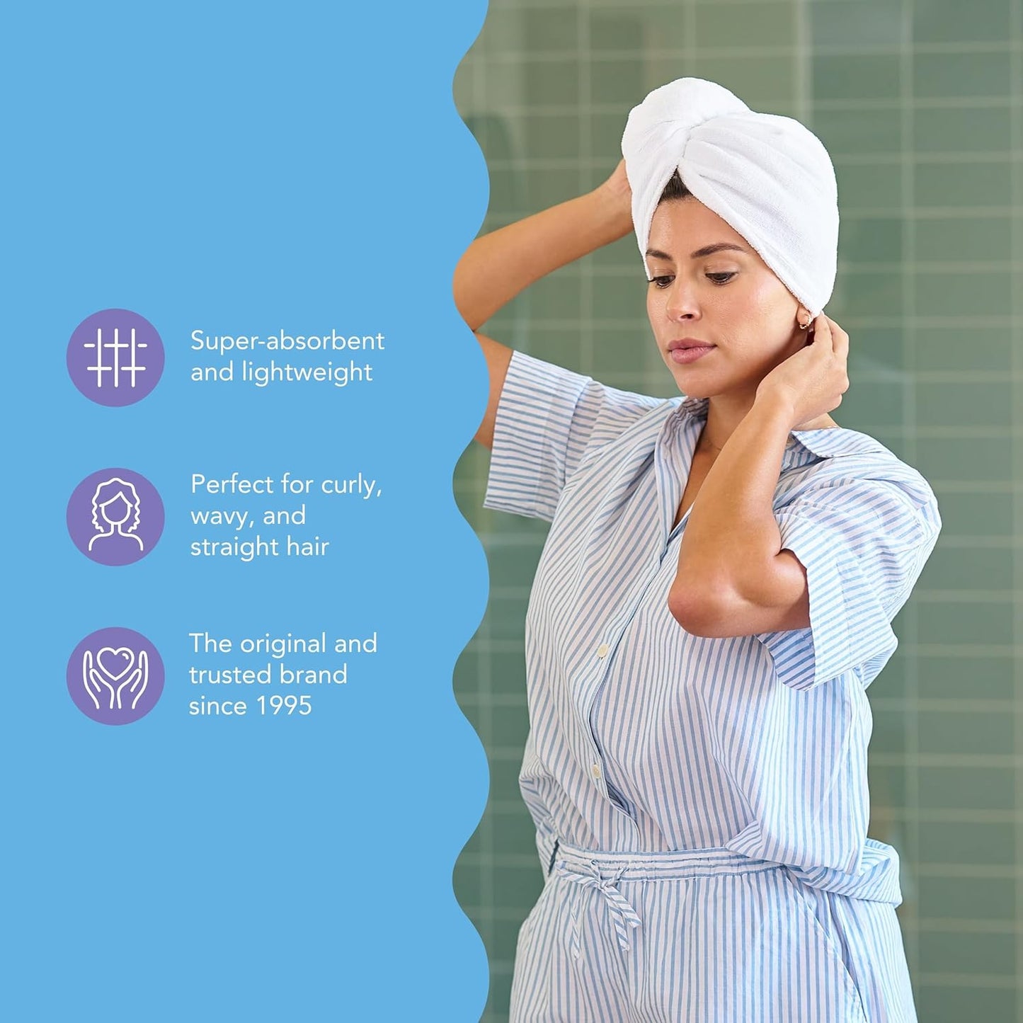 Turbie Twist 2-Pack Microfiber Hair Towel for Beauty, Travel, Gifting - Hair Wrap Turban for Straight, Wavy & Curly Hair - Premium Personal Care - Dark Purple & Light Purple