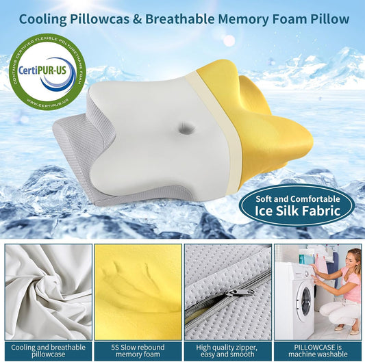 Cervical Neck Pillow for Pain Relief, Ergonomic Memory Foam Support Pillow | Orthopedic contour cervical pillow, made of premium cooling memory foam. Ideal for side, back & stomach sleepers