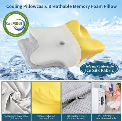 Cervical Neck Pillow for Pain Relief - Ergonomic Side Sleeper Pillow for Neck Support, Cooling Memory Foam Pillows, Contour Pillow Orthopedic Bed Pillow for Back Stomach Sleepers (Dark Grey)