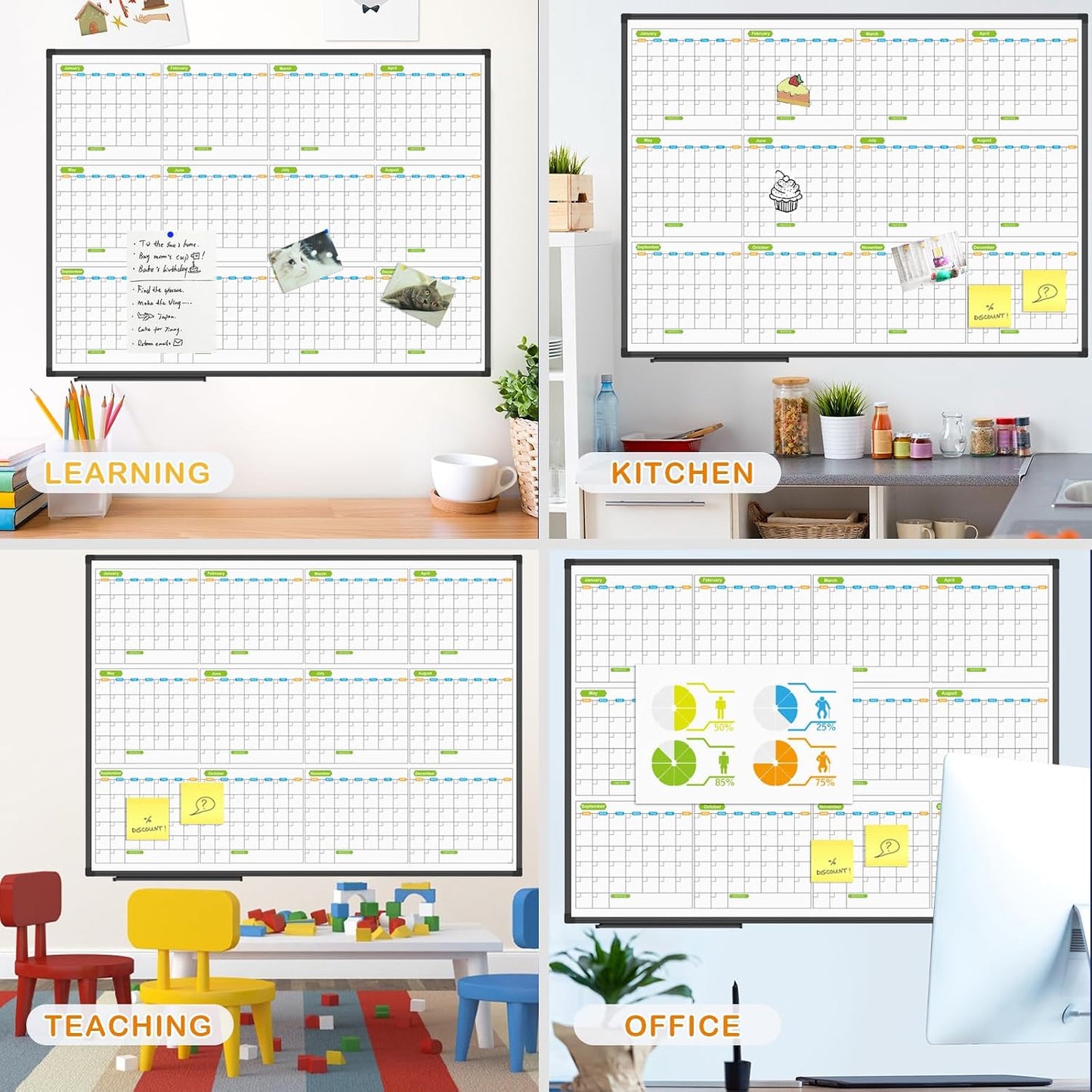 JILoffice Magnetic Dry Erase Calendar Whiteboard, 4 Month White Board Planner 36 X 24 Inch, Black Aluminum Frame Wall Mounted Board for Office Home and School