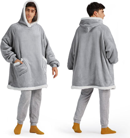Bedsure Blanket Hoodie, Wearable Blanket Hoodie as Gifts for Mom, Birthday Gifts for Women Kids Teens Mother's Day Sherpa Sweatshirt, Grey, Standard