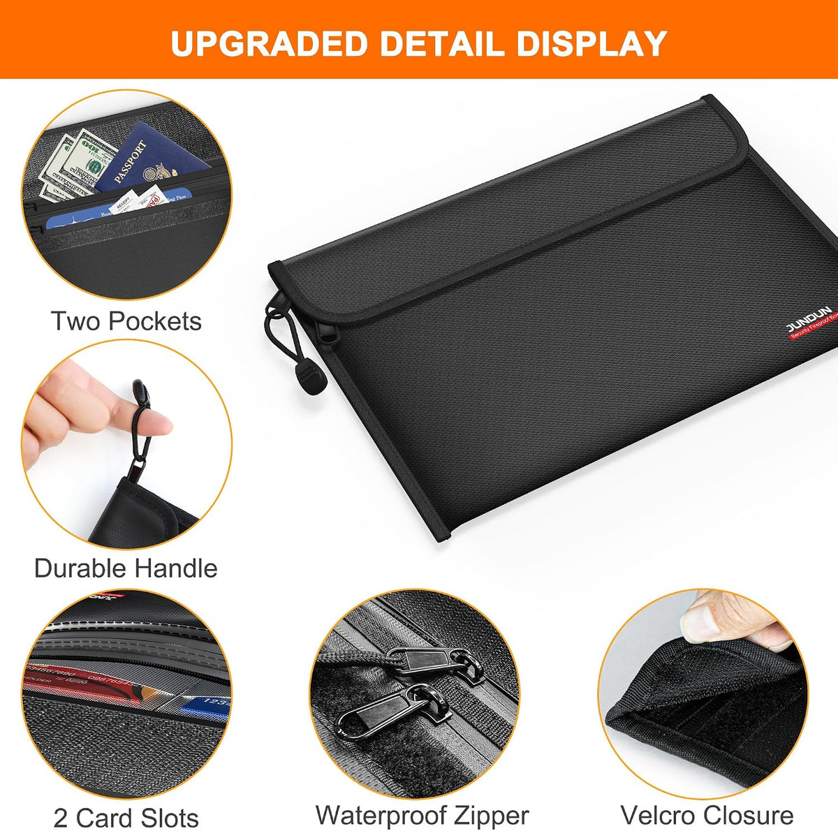6400℉ Fireproof Money Bag,8.6”x 5.9” Dual Zippers 12 Layers