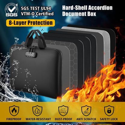 facka Fireproof Document Organizer Box with Lock, 13 Pocket Safe File Bag