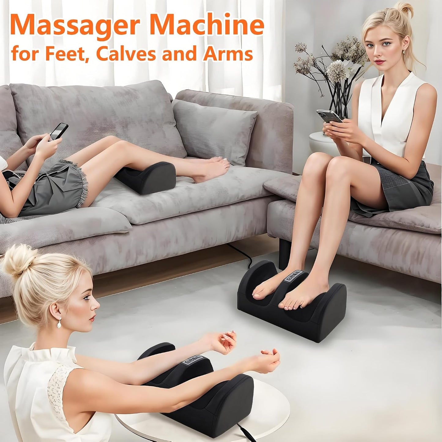 Foot Massager with Heat, Electric Foot and Calf Massager with Roller, Deep Tissue Massage for Plantar Fasciitis, Neuropathy & Pain Relief, Gifts for Women & Men(Dark Black)