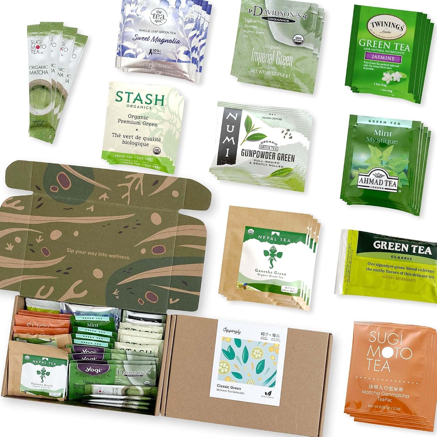 Sippingly Night Time Tea Sampler – 40 Herbal Teas – 10 Flavors from Top Brands – Chamomile, Lavender, Passionflower – Perfect Relaxation & Calm Support – Ideal Wellness Gift – Kosher, Gluten-Free
