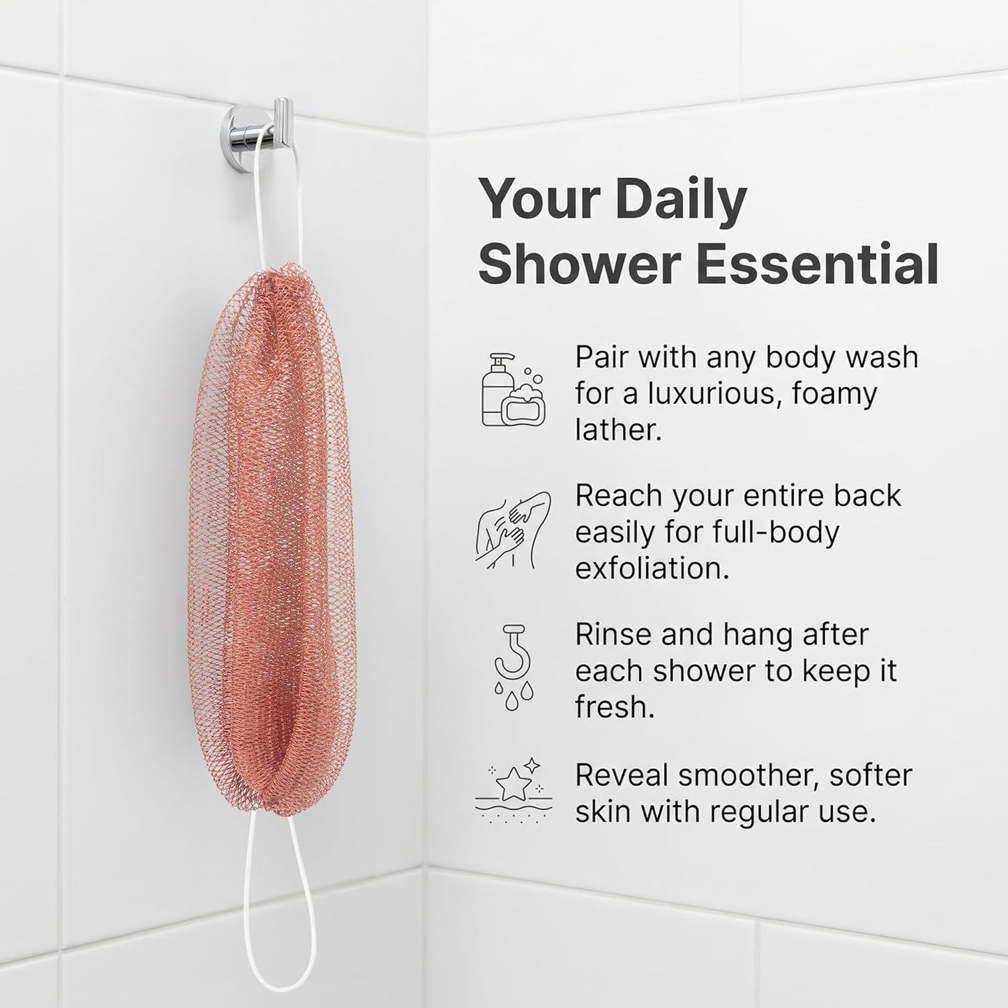 UJFQBH 3 Pieces African Bath Sponge African Net Long Net Bath Sponge Exfoliating Shower Body Scrubber Back Scrubber Skin Smoother,Great for Daily Use (Pink,Yellow,Purple)