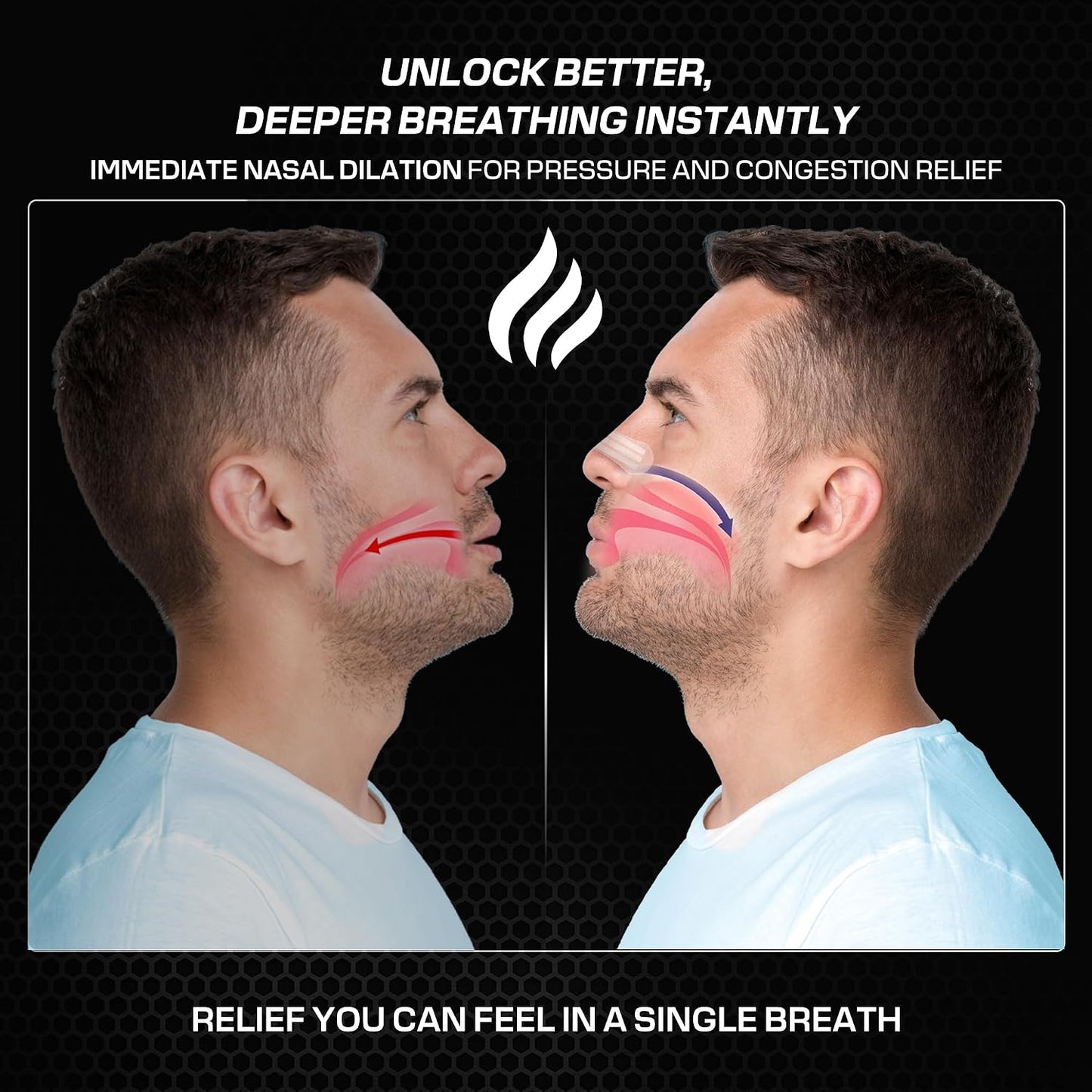 Performance Nose Strips for Breathing (60 Count) - Oil & Sweat Proof Adhesive - Athletic Nasal Strips for Snoring & Sleeping - Black, Wide, Universal Fit, Extra Strength Snoring Solution for Sleep