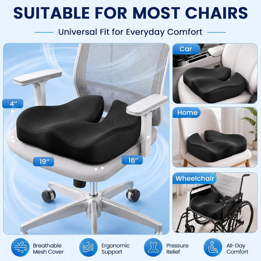 Seat Cushion, XL Large Memory Foam Cushion for /Office Chair/Car/Wheelchair