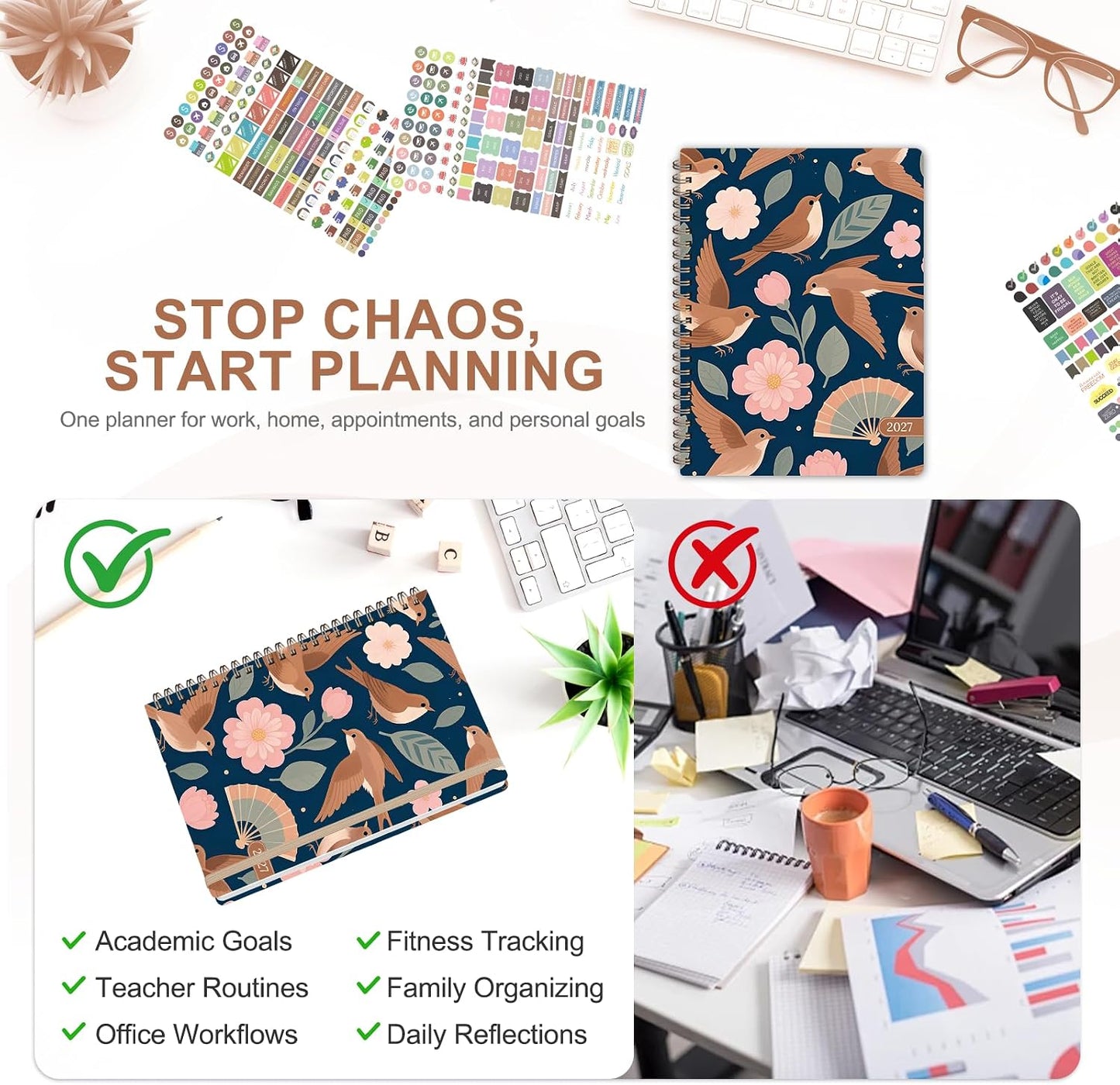 Planner 2026-2027, Weekly and Monthly Calendar Planner, JUL 2026 - JUN 2027 - Colors B
