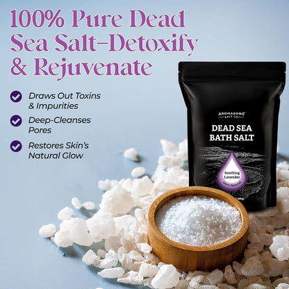 Aromasong Dead Sea Salt Bath Soak 14 OZ Pack – 100% Natural Dead Sea Salts for Soaking, Relaxation, and Detoxification of Skin, Dead Sea Salts for Bath to Rejuvenate and Refresh- Resealable Pack