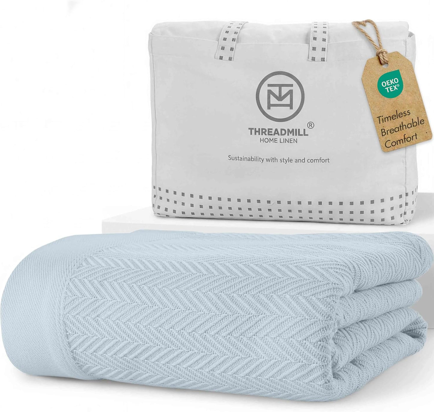 Threadmill Travel Blanket Cotton Viscose from Bamboo - Airplane Premium Soft Flight Grey Throw Blanket in Cloth Bag (Grey Color) Compact & Portable Blanket for Travel, Car, Picnic & Camping