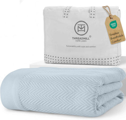 Threadmill Travel Blanket Cotton Viscose from Bamboo - Airplane Premium Soft Flight Grey Throw Blanket in Cloth Bag (Grey Color) Compact & Portable Blanket for Travel, Car, Picnic & Camping